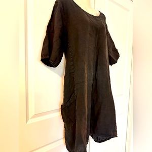 Pure linen black dress, size xl 🟢